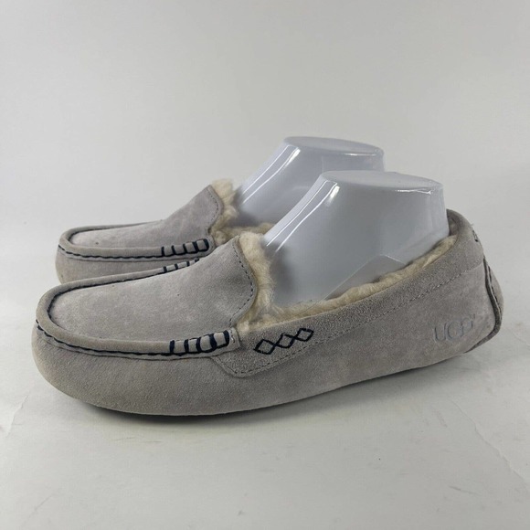 UGG Shoes - UGG Women's ANSLEY Light Gray Suede Moccasin US 9 Fur Lined Slip-On Slippers